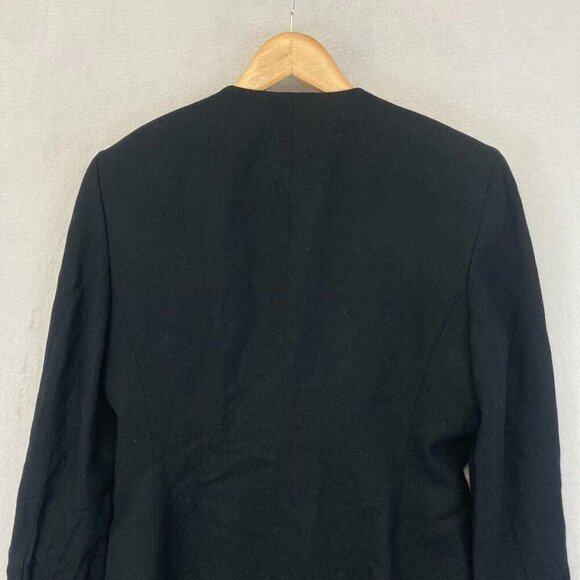 Vintage Saville 100% Wool Long Blazer Jacket Womens 8 Black Office Collarless - Picture 14 of 16